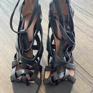 Sigerson Morrison Basma Block Heel Sandals Black Metallic Size 9.5